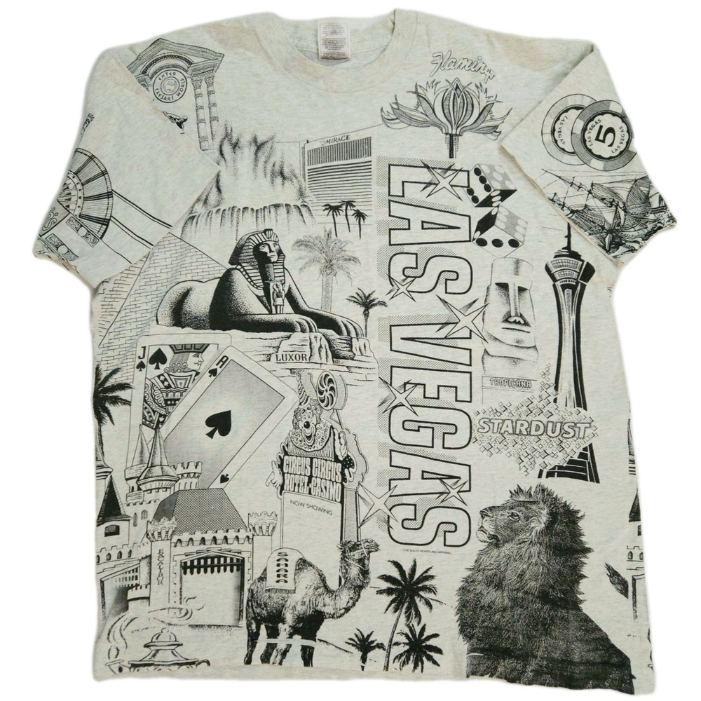 Vintage Las Vegas T Shirt Size XL All Over print Double Sided Casino Tourist